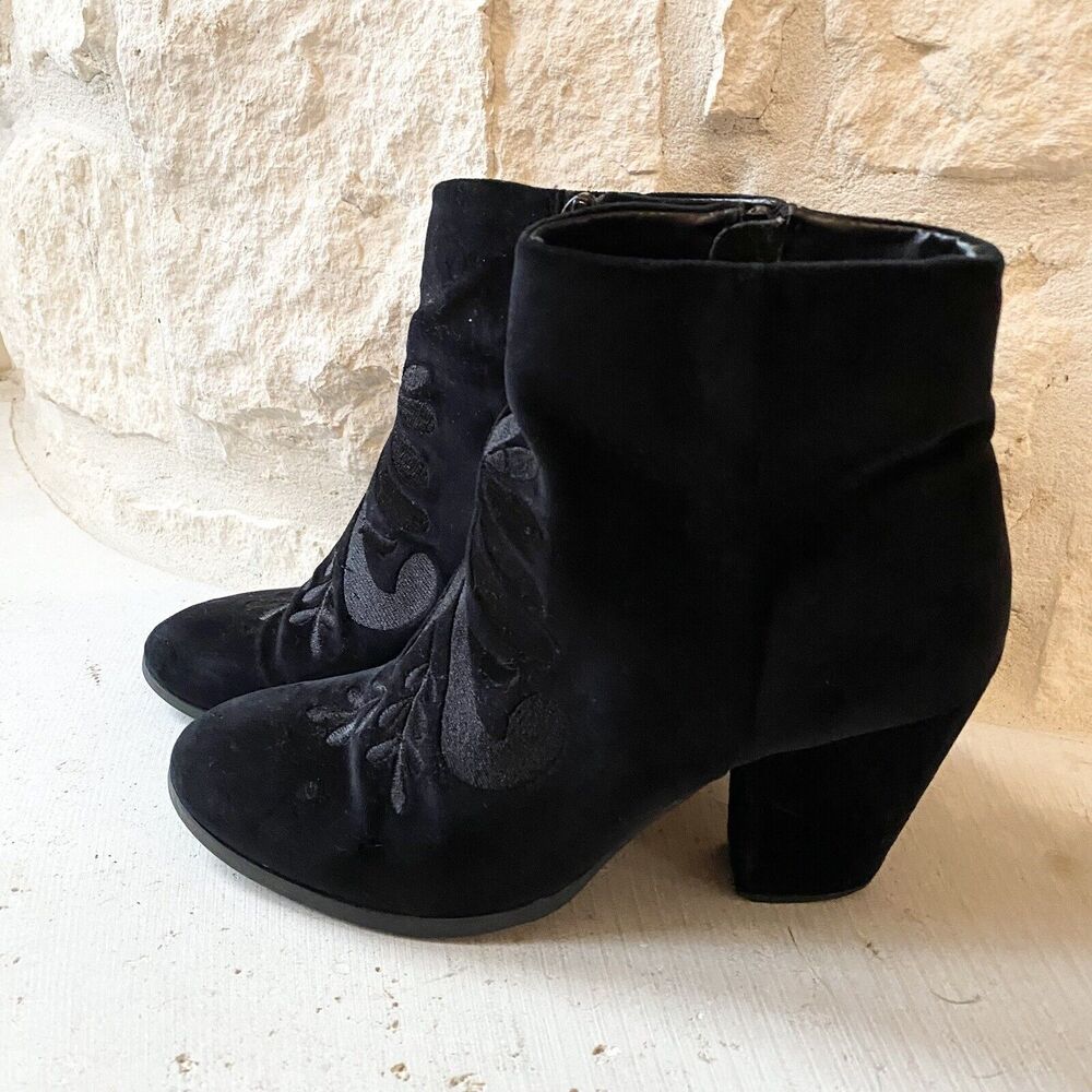 Rebels Women’s Ankle Boots Velvet Embroidered Black Size‎ 8 EU 38 Zip Side